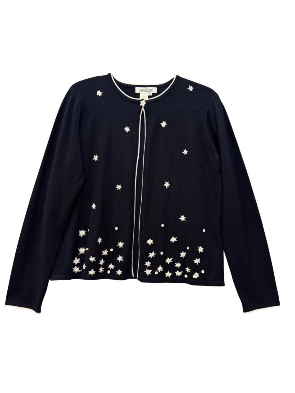 Vintage Coldwater Creek Black Cardigan Celestial Embellished White Stars Size 14